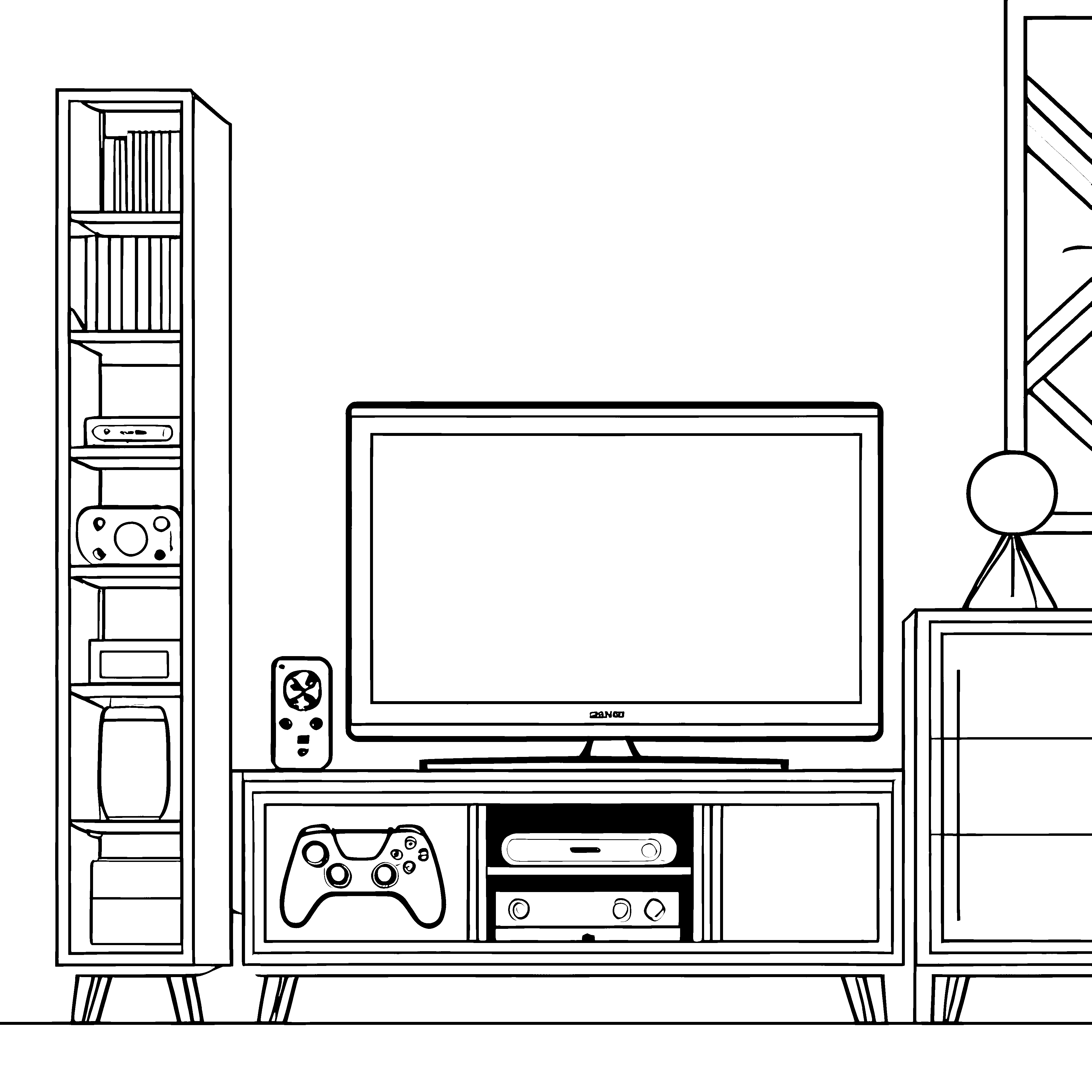 Modernes Spielekonsolen-Setup mit Gamepad Malvorlage für fröhliche Gamer
