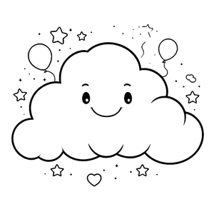 Lächelnde Kawaii-Wolke mit Luftballons Bastelvorlage für kreative Luftfahrtfreunde