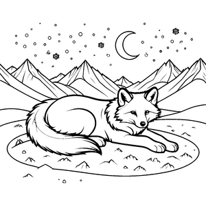Ruhiger Polarfuchs bei Bergen Ausmalvorlage für mutige Eisläufer