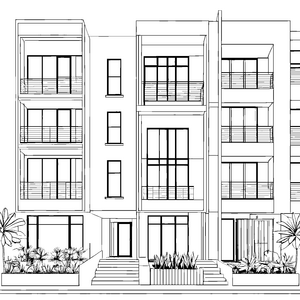 Moderne Balkone mit Pflanzkübeln Bastelvorlage für fröhliche Architekturfreunde