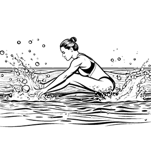 Kraftvolle Schwimmerin im Pool Malbild für kleine Wasserschwimmer