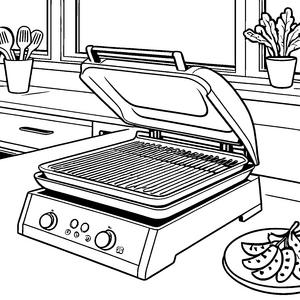 Glänzender Kontaktgrill mit Paprika Bastelmotiv für kleine Küchenprofis