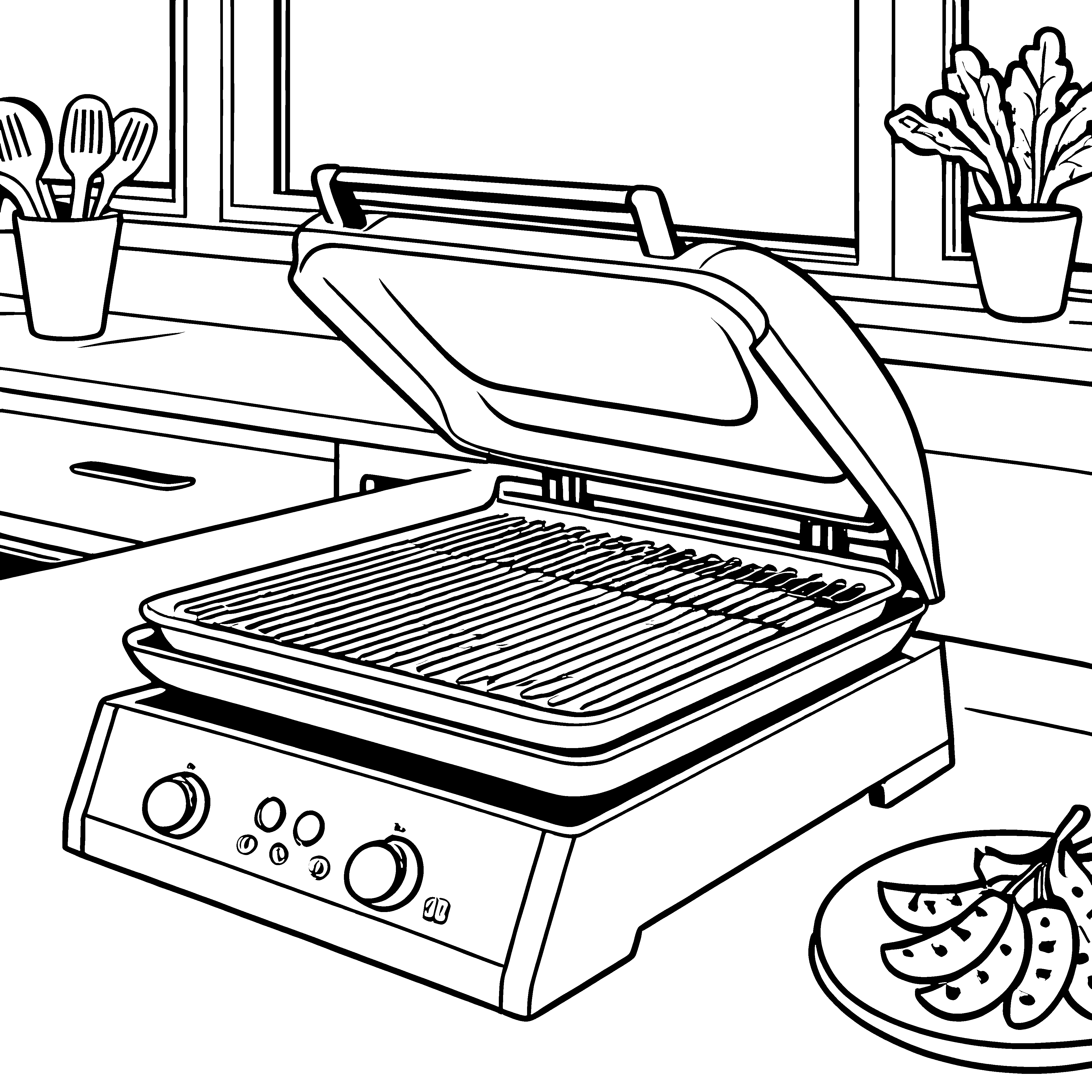 Glänzender Kontaktgrill mit Paprika Bastelmotiv für kleine Küchenprofis