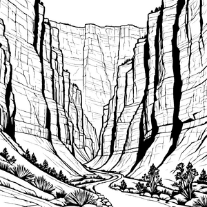 Majestätische Schlucht mit Fluss Bastelvorlage für malfreudige Naturbeobachter