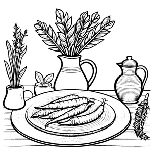Rustikale Yacon-Knollen mit Kräutern Bastelmotiv für Naturbegeisterte