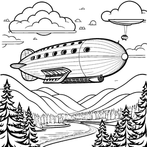 Wunderschöne Zeppeline über Gebirgsflüssen Bastelmotiv für Waldwanderer