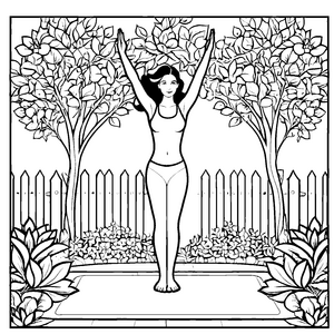 Erhebende Yoga-Pose im Garten Bastelvorlage für fröhliche Pflanzenkinder