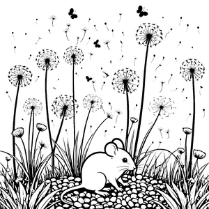 Verspielte Pusteblumen mit Maus Malvorlage für verträumte Wiesenbewohner