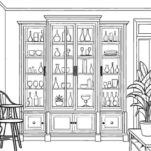 Großzügiger Getränkeschrank mit Gläsern Ausmalbild für verträumte Einrichtungsträumer