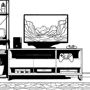 Technisches Sideboard mit Spielekonsolen Malbild für mutige Technikbegeisterte