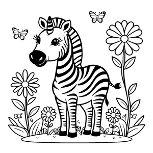 Niedliches Kawaii-Zebra mit Schmetterlingen Bastelmotiv für kleine Wiesenfreunde