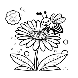Herzliche Kawaii-Biene auf großer Blüte Malvorlage für fröhliche Naturkinder