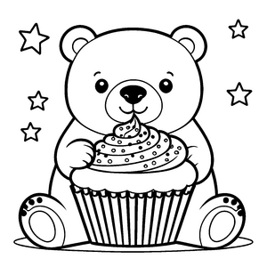 Niedlicher Kawaii-Eisbär mit Cupcake-Bastelvorlage für verträumte Süßigkeitenliebhaber