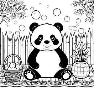 Heiterer Panda im Garten Ausmalvorlage für Gartenfreunde