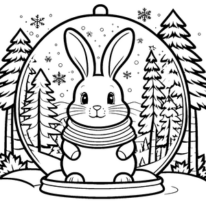 Behagliches Kaninchen in Weihnachtskugel Ausmalvorlage für kreative Wintertiere