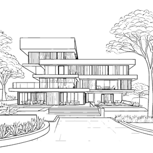 Moderne Villa mit Glasfronten Malbild für malfreudige Architekturbegeisterte