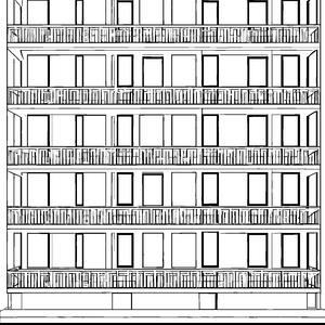 Geordnete Fassade mit Balkongeländern Malvorlage für kreative Hausforscher