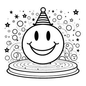 Festlicher Smiley mit Partyhut Ausmalbild für kleine Feierfreunde