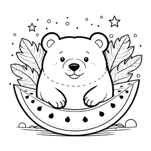 Süßer Kawaii Eisbär in Wassermelone Malvorlage für Fruchtfreunde