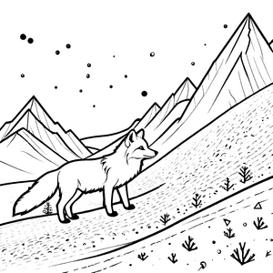 Einsamer Polarfuchs in Berglandschaft Malvorlage für verträumte Winterwanderer