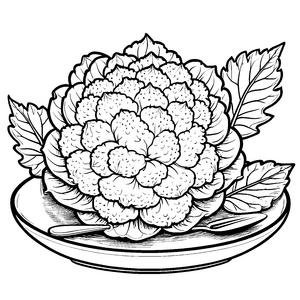 Frischer Blumenkohl auf Teller Ausmalbild für kleine Gemüseforscher
