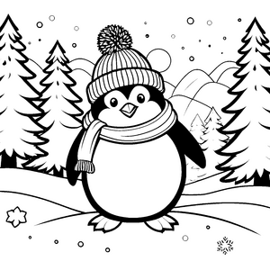 Niedlicher Pinguin in Strickmütze Ausmalbild für verträumte Winterfreunde