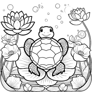 Sanfte Kawaii-Schildkröte auf Lotusblüte Bastelvorlage für Teichbewohner