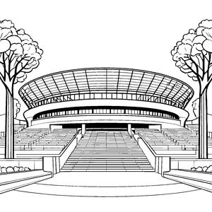 Prachtvolles Stadion mit Dach und Bäumen Ausmalbild für mutige Sportfreunde
