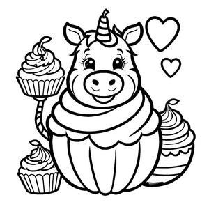 Süßes Kawaii-Zebra im Kürbis Bastelvorlage für malfreudige Cupcake-Fans