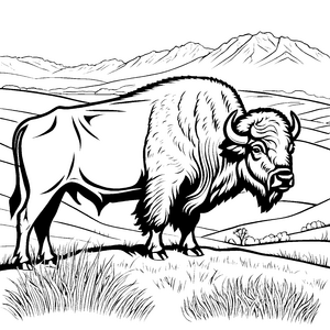 Riesiger Bison auf Bergwiesen Ausmalbild für mutige Gebirgsfreunde