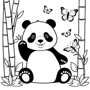 Niedlicher Panda mit Schmetterlingen Malbild für malfreudige Waldfreunde