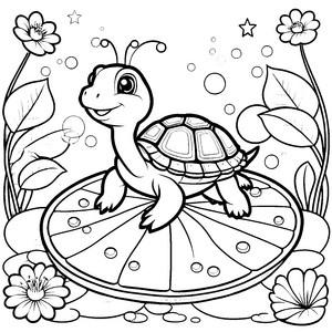 Bezaubernde Kawaii-Schildkröte auf Seerosenblatt Malvorlage für Wasserliebhaber