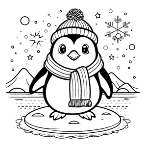 Kuscheliger Pinguin mit Strickmütze Malvorlage für verträumte Eisvögel