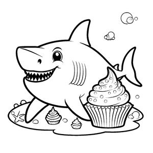 Süßer Kawaii-Hai mit Cupcakes Bastelmotiv für verträumte Meeresbewohner