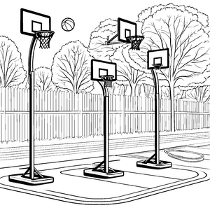 Sportlicher Basketballplatz mit Bäumen Ausmalbild für Hallenfreunde