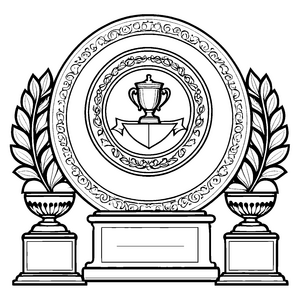 Festliche Urkunde mit Lorbeerkränzen und Pokal Bastelmotiv für junge Meisterschüler