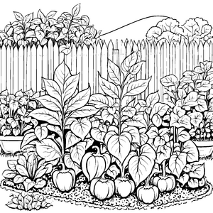 Üppige Paprikapflanzen im Gartenbeet Ausmalbild für verträumte Pflanzengurus