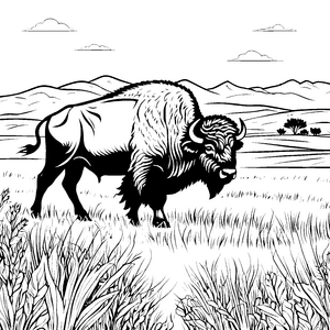 Stolzer Bison in Hügellandschaft Bastelvorlage für mutige Weidenkinder