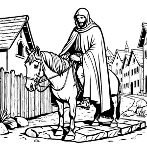 Feierlicher Sankt Martin auf dem Pferd Ausmalvorlage für mutige Dorfbewohner