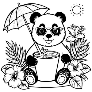 Sonniger Panda mit Sonnenbrille Ausmalvorlage für verträumte Tropenfreunde