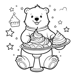 Fröhlicher Kawaii Eisbär mit Speiseeis Bastelvorlage für mutige Naschkatzen