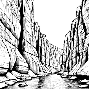 Tiefe Schlucht mit Fluss Ausmalvorlage für mutige Wasserwanderer