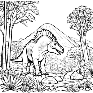 Imposanter Pachycephalosaurus am Vulkan Malvorlage für junge Vulkanschauer