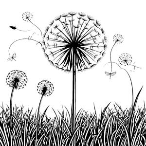 zauberhafte Pusteblumen mit Schmetterlingen Ausmalvorlage für fröhliche Wiesenkinder