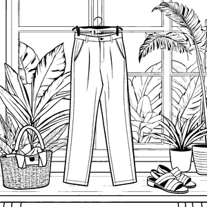 Moderne Damenhose mit Pflanzen Ausmalbild für fröhliche Shopper