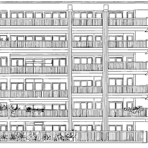 Strukturierte Fassade mit bepflanzten Balkonen Ausmalvorlage für verträumte Stadtplaner