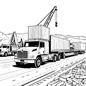 Massiver Lastwagen mit Kran Ausmalvorlage für kleine Baustellenhelfer