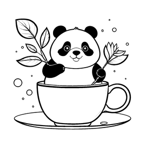 Bezauberter Panda in Teetasse Malbild für neugierige Teeküchenfreunde