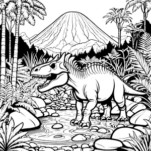 Wuchtiger Pachycephalosaurus am Vulkan Bastelmotiv für malfreudige Dschungelfreunde