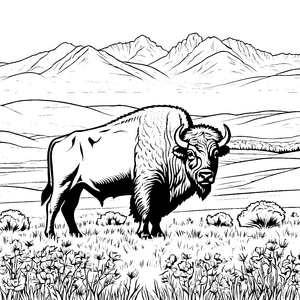 Majestätischer Bison auf Wildblumenwiese Malvorlage für fröhliche Naturfreunde